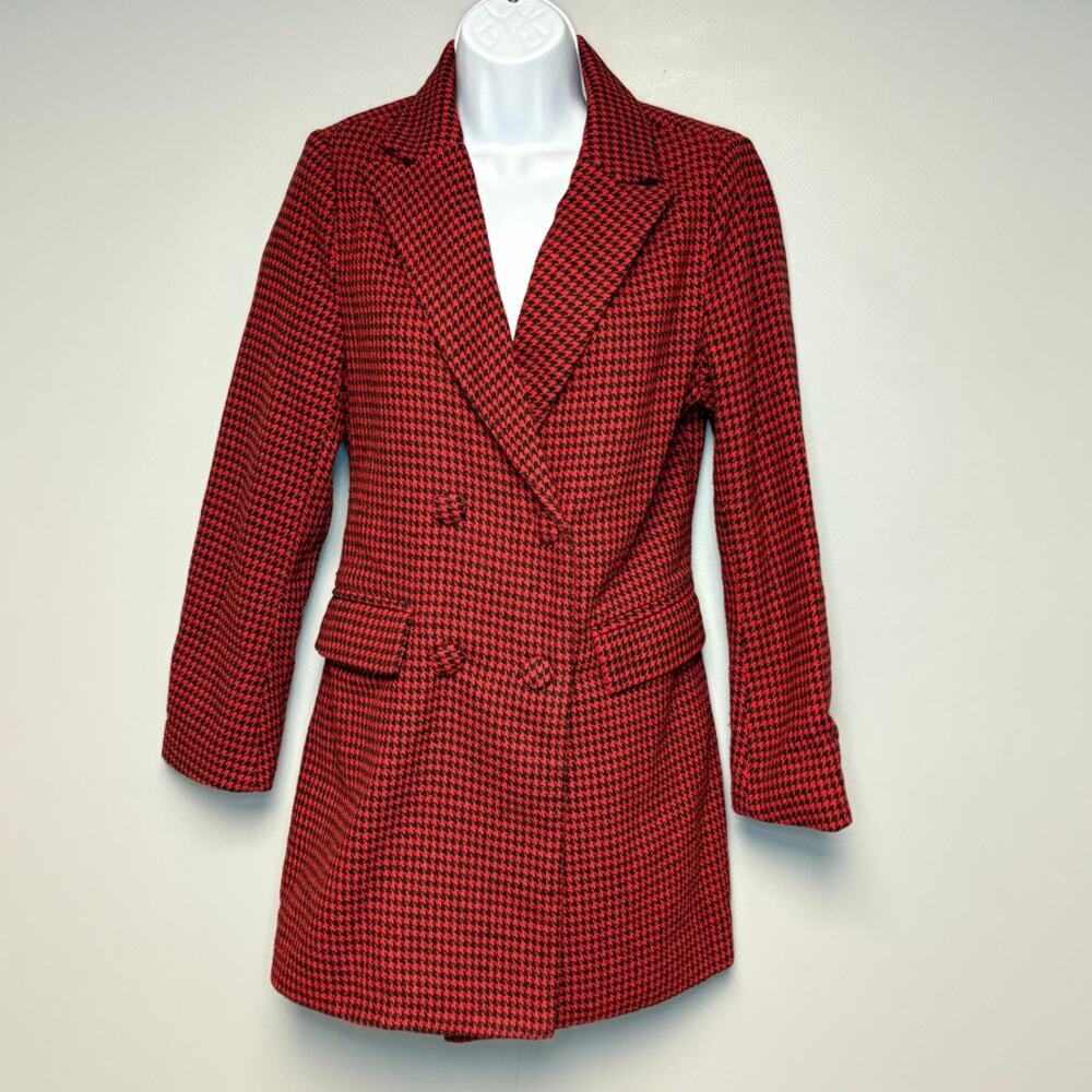 Missguided Red Holiday Dark Academia Preppy Houndstooth Blazer Women Sz 4P